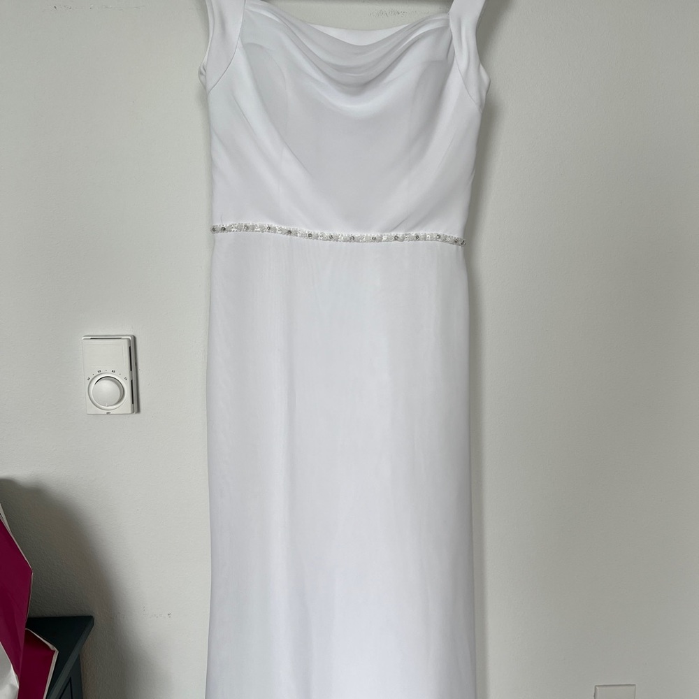 Wedding dress- Elegant White with rhinestones and draped back opening - Size 4-6